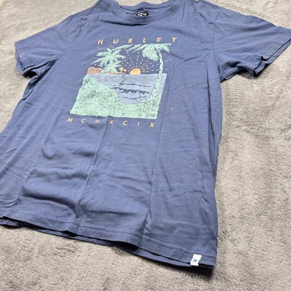 Hurley Men’s XL Blue Graphic Tee Palm Tree Sunset Beach Surf Cotton Shirt - Picture 3 of 13